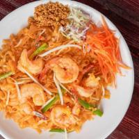 Pad Thai · Small rice noodles stir-fried with choices of meat, egg, green onions, bean sprout, crushed ...