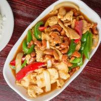 Cashew Nuts · Stir-fried onions, green onions, bell peppers and cashew nuts with choices of meat in an oys...