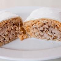 Burrito · Flour tortilla folded over a filling of carnitas rich and soft on the inside crisp on the ou...