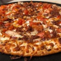Chicken Bacon Ranch · Chicken, bacon, red onions, tomatoes, cheese, white sauce.Individual cal: 790, small cal: 15...