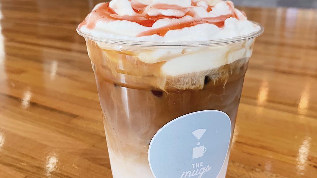 Iced Strawberries N’ Cream Latte · *ICED ONLY*

Our strawberry latte got an upgrade!
Strawberry syrup + Triple shot of Espresso + Milk + Whipped cream