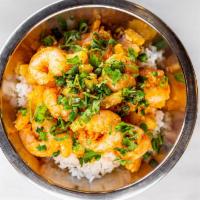 Garlic Shrimp Bowl · pan seared shrimp, garlic, pineapple, rice, green onions, cilantro