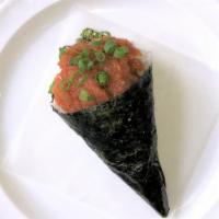 Spicy Tuna Handroll · spicy tuna, sushi rice, nori
