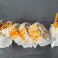 Spider Roll · Softshell crab, gobo, crab, cucumber, sprouts, smelt roe.