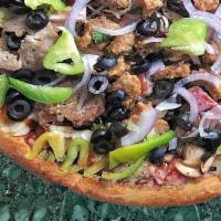 Gluten-Free Meat Lovers Pizza · Mozzarella cheese, pizza sauce, pepperoni, ham, sausage, bacon