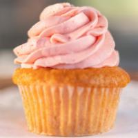 Strawberry & Cream · Strawberry cake with strawberry butter cream frosting.