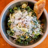Kale Salad · Romaine and organic kale, almonds, golden raisins, organic quinoa, Parmesan Reggiano, shallo...