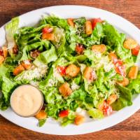 Caesar Salad · Romaine lettuce, Roma tomatoes, croutons, and Parmesan cheese, Caesar dressing. Add chicken ...