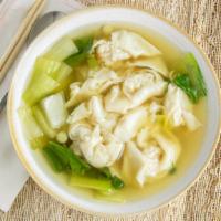 Wonton Soup · Pork and shrimp wonton, cabbage, and garlic.