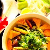 Veggie Noodle Soup / Pho Chay · Rice noodle, tofu, and vegetable (bok choy, celery, broccoli, granule mushroom and carrot).