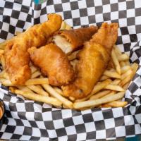 Fish And Chips · Fried fish filets with french fries.