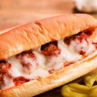 Meatball Sandwich · Meatballs with marinara sauce topped with mozzarella cheese and baked to perfection.