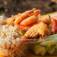 Lighter Shrimp  · Breaded fried shrimp served with 1 scoop of brown rice and fresh, tossed greens.