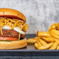 Aloo Tikki Noodle Burger With Fries And Soda · 