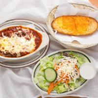 Lasagna · Fresh noodles layered with ricotta cheese, seasoned ground beef, meat sauce and mozzarella c...