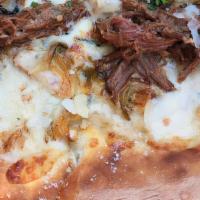 The Shorty · Braised Short Rib, Crispy
Brussel Sprouts, Caramelized Onions, Shaved
Parmesan, White Sauce