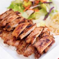 Chicken Teriyaki Plate (Grilled, 9-10 Oz) · Marinated with Soy Sauce and Grilled. Dark meat(Thigh meat). 9-10oz Meat comes over Rice(R) ...