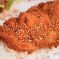 Sesame Chicken Plate (Deep-Fried, 9-10 Oz) · Breaded and Deep-fried Chicken 'Katsu'. Sesame Sauce and Seeds comes over the Katsu Meat. Da...