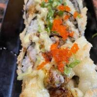 Vegetable Tempura Roll · Inside: vegetable tempura.