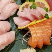 Salmon Sashimi · Five pieces.