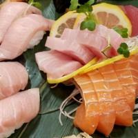 Sashimi & Nigiri Plate · Come with house salad. Chef's choice of nine pieces of assorted sashimi and seven pieces of ...