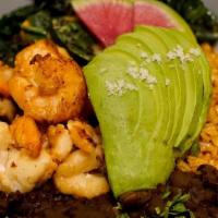 Shrimp Bowl · mojo marinated shrimp, farmer's veggie, black beans, avocado, and guajillo salsa. choice of ...