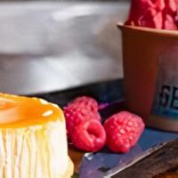 Baja Cheesecake And Ice Cream · baja style cheese cake. flan cheese cake. comes with a side of gelato of choice.