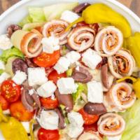 Antipasto Salad · Red wine shallot vinaigrette, feta, provolone, olive, prosciutto, capicola, pepperoni, heirl...