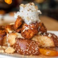 Pear And Pecan French Toast · challah. custard. pear. caramel pear sauce. pecan streusel. house whipped cream.  (toppings ...