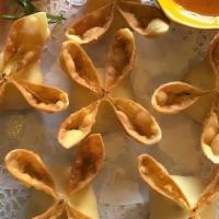 Crab Rangoon (6 Pcs) · Crispy wontons filled with imitation crab, cream cheeses green onion carrot serve with sweet...