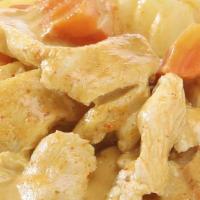 Yellow Curry · Curry paste, coconut milk, potatoes, carrots, onions.