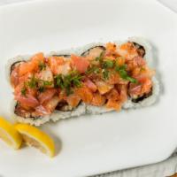 Sexy Poke Roll · In: Spicy Tuna, Cucumber
Out: Tuna, Salmon, Yellowtail Poke, Masago, Green Onion with Japane...
