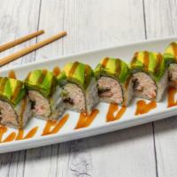 Caterpillar Roll (8Pcs) · In: Eel, Krabmix, Cucumber
Out: Full Layer of Avocado with Eel Sauce