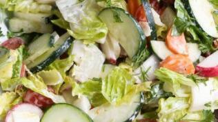 Garden Salad · Fresh lettuce tossed with carrots, red cabbage, tomatoes, cucumbers, broccoli, and bell pepp...