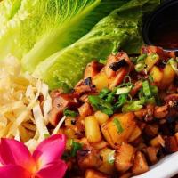 Maui Lettuce Wraps · Sauteed chicken and pineapples, crisp leaf lettuce, wontons skins, and sweet & sour sauce.