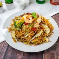 Maui Chow Mein · Wok-fried noodles with shrimp, chicken, BBQ pork, and vegetables.