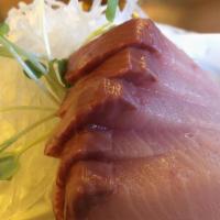 Hamachi Sashimi · 5-6 pieces of sliced raw yellowtail.