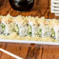 Crunchy Roll · Snow crab, avocado, and shrimp tempura, with unagi sauce and sesame seeds.