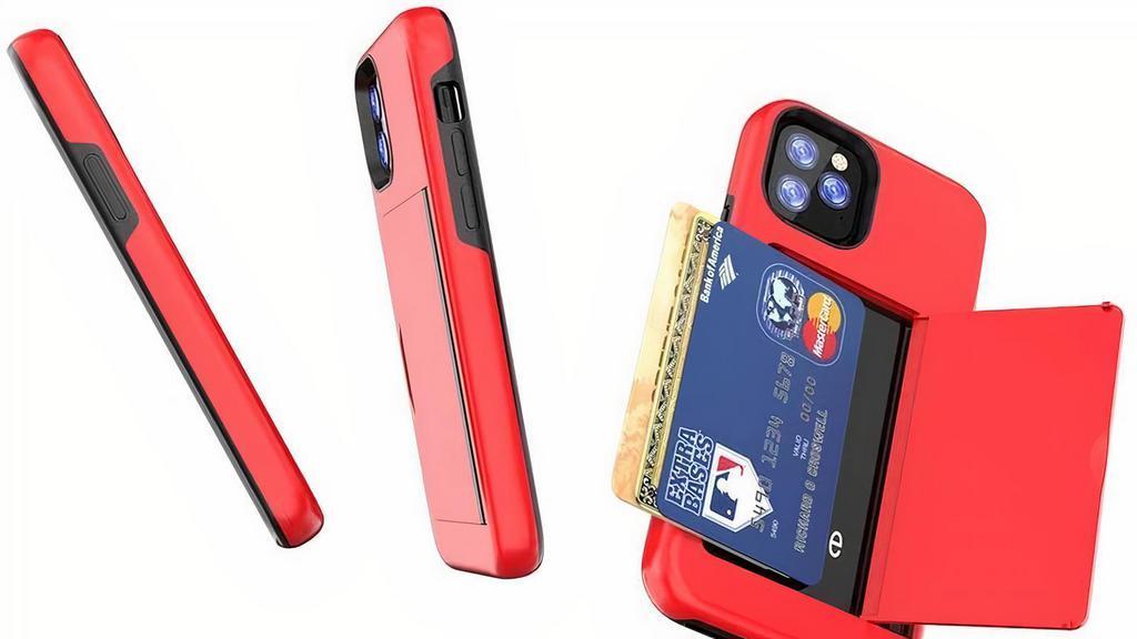 Wallet Case Compatible With Iphone 11,12 Models, Black, Red. Credit Card Slot Pocket · Fitting}: fits perfectly on your phone and easy to put it in and pull it out. Precise cutouts give you full access to ports, and sensitive button covers allow responsive presses.

{function}: protector cove. Feature: card holder slot.

{perfect compatibility wallet case}: exclusive wallet case customized for each iPhone 11/12 models user! Don’t need to carry an extra wallet anymore.

{secure card carrier}: the cards or folded bills are hidden and not easy to be noticed, very safe and convenient, holds up to two cards: one card inside the flexible soft tpu cardholder compartment and one card inner slot of the hard cove.

{heavy duty protection}: dual layer design with rugged bumper, tough corner and anti-scratch pc cover to resist daily scratches, minor shocks and bumps. Also with raise edge for screen and camera for more protection. Fits with glass protector (not include) to achieve full-body protection.