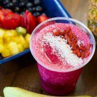 Pitaya Passion · Pitaya with Mango Nectar Juice, Strawberry, Pineapple, and Passion Fruit juice