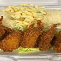 Crispy Shrimps · Served With 2 Steamed Rice And 1 Macaroni Salad ,
8 PCS Deep Fried Crispy Shrimps .