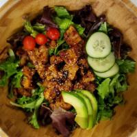 Spicy Chicken Salad · Spring mix, romaine, tomato, cucumber, avocado, radish sprouts.