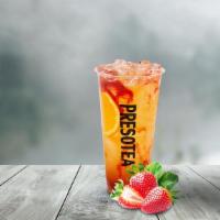 Strawberry Fruit Tea · White peach oolong tea with orange slices, strawberry and passion fruit puree.