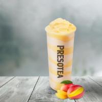 Mango Cloud · A blended fresh mango fruit, mango puree and creme around the cup, contain dairy.
