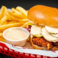 Baba'S Sandwich Combo · Classic Baba's sandwich comes with 2 crispy tenders, coleslaw, pickles, our signature house ...