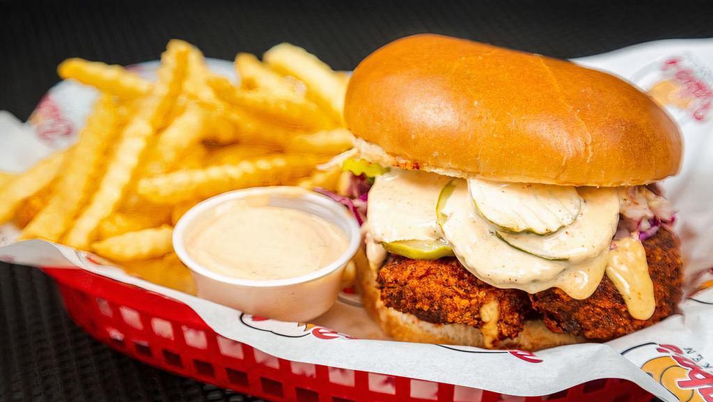 Baba'S Sandwich Combo · Classic Baba's sandwich comes with 2 crispy tenders, coleslaw, pickles, our signature house sauce on a buttery brioche bun.