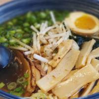 Shoyu Ramen · soy sauce base with seafood broth, chashu, egg, wakame, bean sprouts, bamboo shoot,  green o...