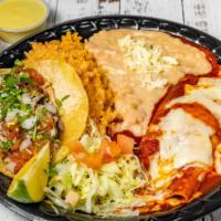 Taco And Enchilada Plate · Choose any meat in the taco and choose of cheese, chicken, or beef in the enchilada. Enchila...
