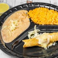 1 Taquito Roll Plate · Chicken, beef, or potato. Comes with rice and beans.