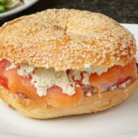 Bagel Lox Sandwich · Lox, cream cheese, tomatoes, onions & capers.
